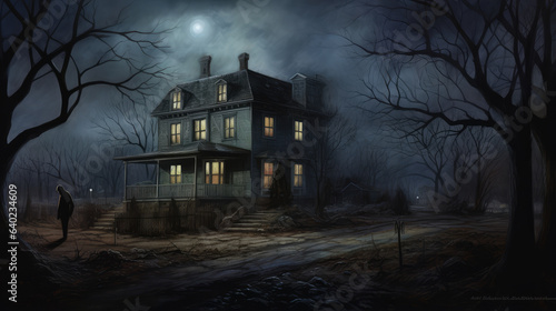 Haunted house, old worn-down abandoned home, Generative AI