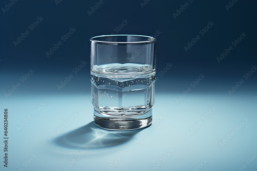 Glass with water and ice cubes on a blue background. A refreshing and chilling drink. Glass with water and ice cubes on a blue background. A refreshing and chilling drink.