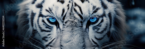 Blue eyes of a white tiger close up