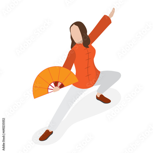 3D Isometric Flat Vector Set of Tai Chi, Healthy Lifestyle. Item 5