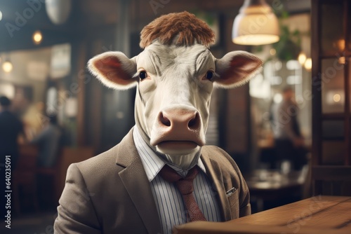 Cow business outfit trendy model pose generative ai © Gilang
