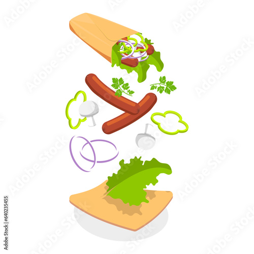 3D Isometric Flat Vector Set of Shawarmas, Middle Eastern Food. Item 3