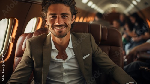 a businessman on a private aircraft,. © tongpatong