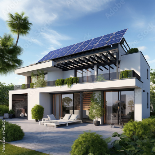Constructed homes with solar panels on the roof.
