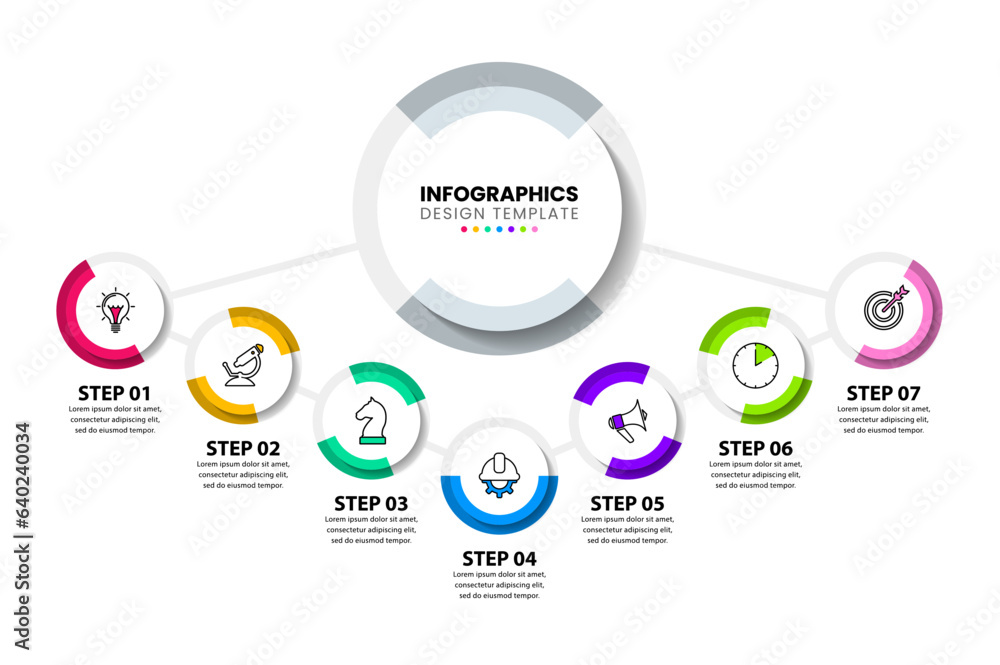 Infographic template. Abstract circle with line and 7 steps Infographic template. Abstract circle with line and 7 steps