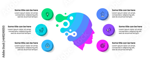 Infographic template. Abstract human head with 6 steps