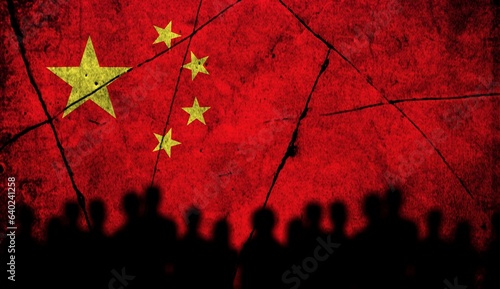 Red Flag of China on a cracked wall photo