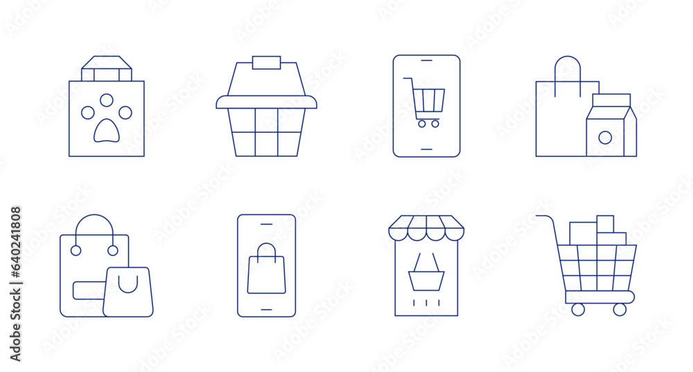 Shopping icons. Editable stroke. Containing shopping bag, shopping basket, shopping online, online shopping, shopping cart.