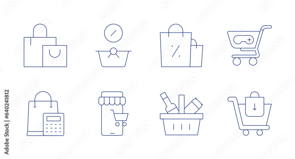 Shopping icons. Editable stroke. Containing shopping bag, shopping cart, online shopping.
