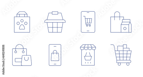 Shopping icons. Editable stroke. Containing shopping bag, shopping basket, shopping online, online shopping, shopping cart.