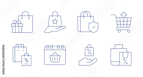 Shopping icons. Editable stroke. Containing shopping bag, shopping, shopping cart, shopping basket.