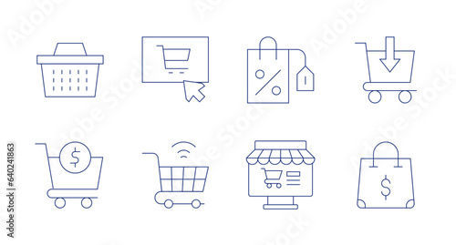 Shopping icons. Editable stroke. Containing shopping basket, shopping online, shopping bag, shopping cart, online shopping.