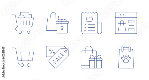 Shopping icons. Editable stroke. Containing shopping cart, shopping bag, shopping list, online shopping, coupon, shopping.