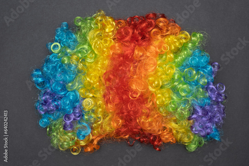 Wig Rainbow hair Funny Party concept, clown face formed, Fluffy Synthetic Cosplay Anime Fancy Wigs Festive mood