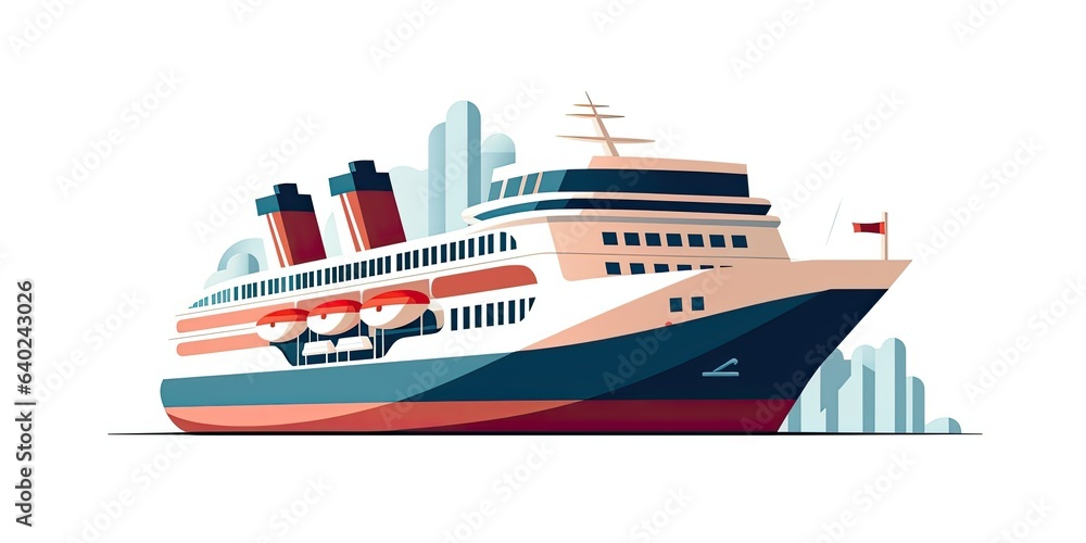 Illustration of cruise ship travel on a white isolated background 