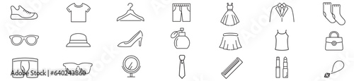 Fashion clothes shoe Cosmetics beauty tie suits pants t shirts icons vector collection