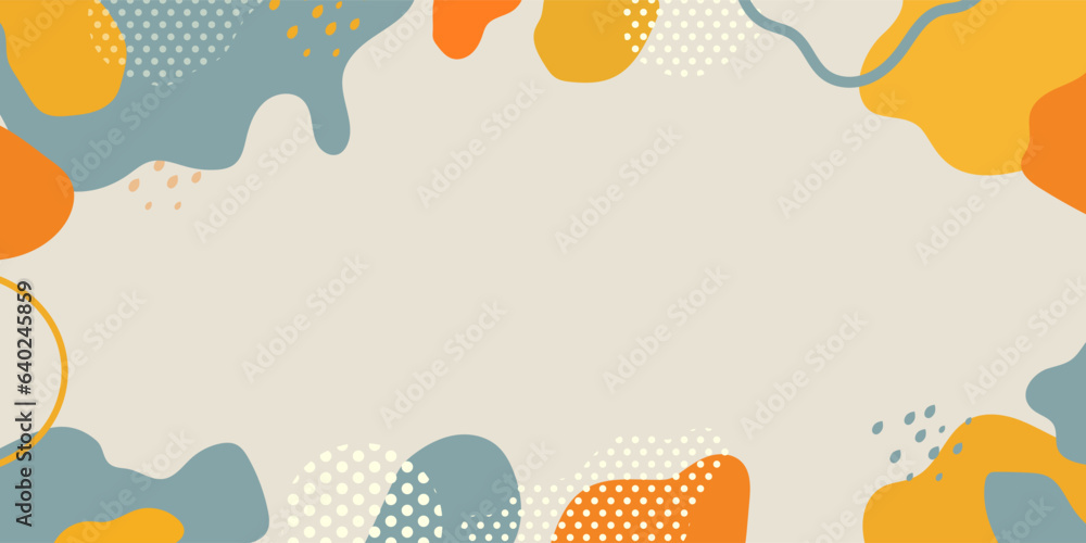 Colorful background. Abstract shapes and dots. Vector background. Orange, yellow and blue