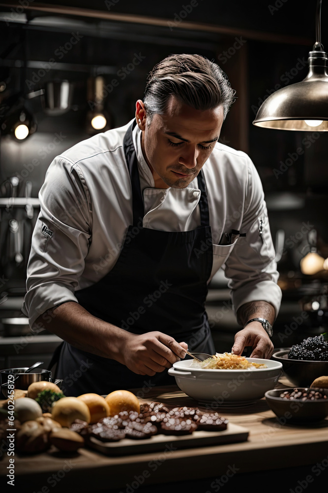 Hotel Kitchen Chef is preparing a meal Hotel Kitchen Chef is preparing a meal