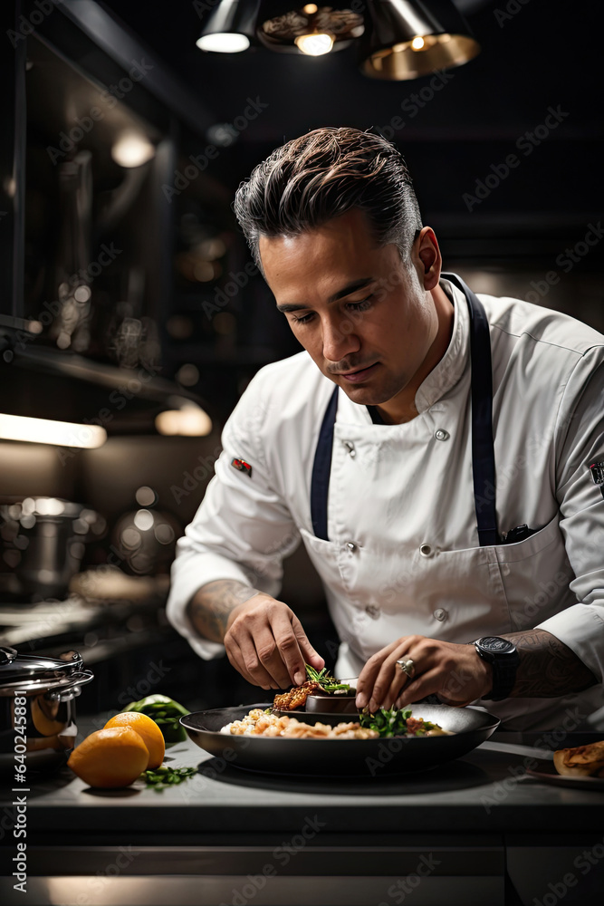 Hotel Kitchen Chef is preparing a meal Hotel Kitchen Chef is preparing a meal