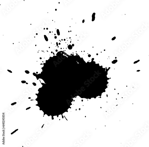 black ink color splatter splash brush painting graphic element on white background