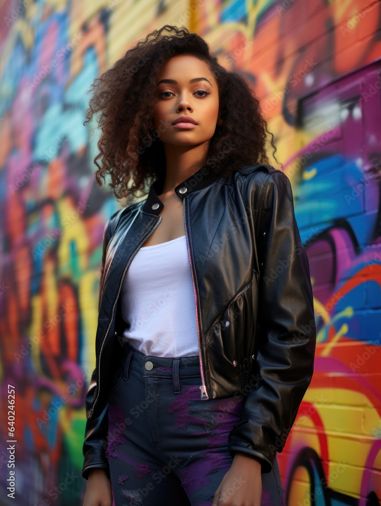Naklejka premium Fashion model in an urban setting, Generative AI