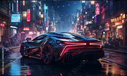 futuristic car in the city at night