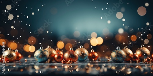 Christmas Background christmas balls and bokeh with blue and red hues. Room for text. © W&S Stock