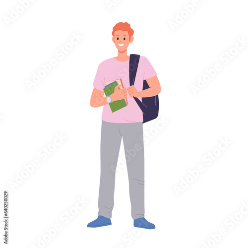 Happy teenager smiling male student cartoon character wearing casual clothes full length portrait © Iryna Petrenko