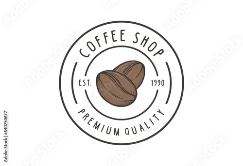 Premium coffee shop logo. Cafe icon,coffee bean logo, Vector illustration.