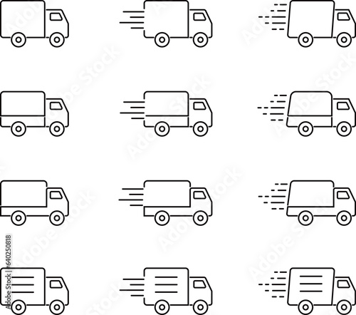 シンプルなトラックの線画アイコンセット