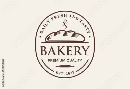 Vintage Retro Bakery, Cake Shop Label Vector Logo Stamp, Bakery bread and cakes vector design logo