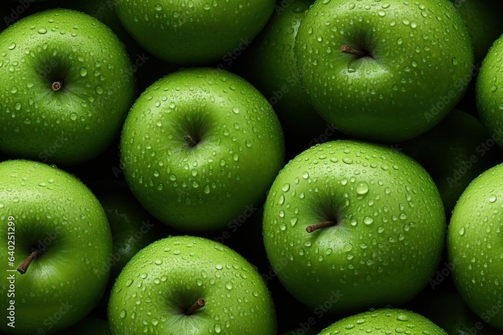 Closeup of fresh green apple, top view, seamless pattern. Generative Ai Closeup of fresh green apple, top view, seamless pattern. Generative Ai