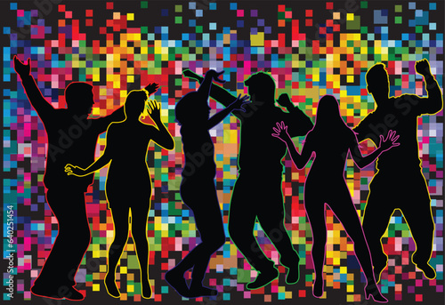 Dancing people silhouettes , retro background. 