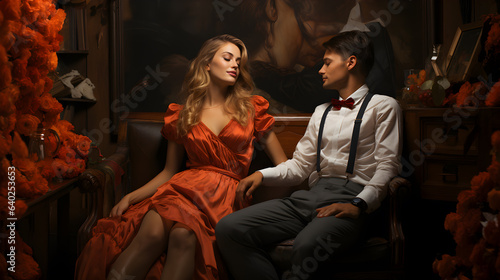 couple sitting on sofa and getting their modeling shots © Vectors.in