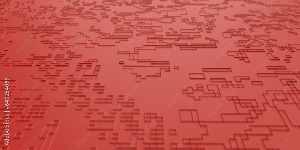 Abstract 3d render, high technology concept, red background design