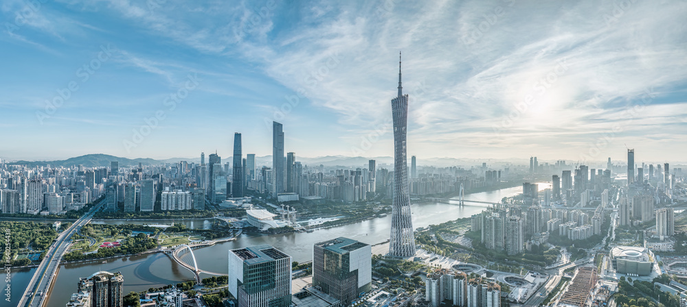 Downtown city skyline and Pearl River in Guangzhou, China