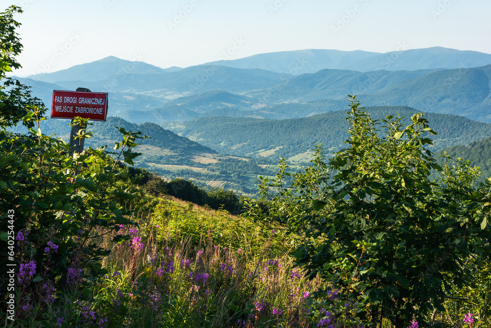 Wilderness and scenic nature and alpine landscape at summer in Bieszczady Mountains, Carpathians, Poland.