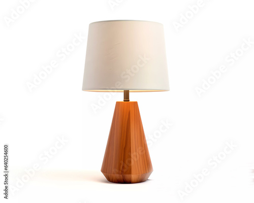 Mid century table lamp isolated on a white background. vintage wooden lamp with white shade.  photo