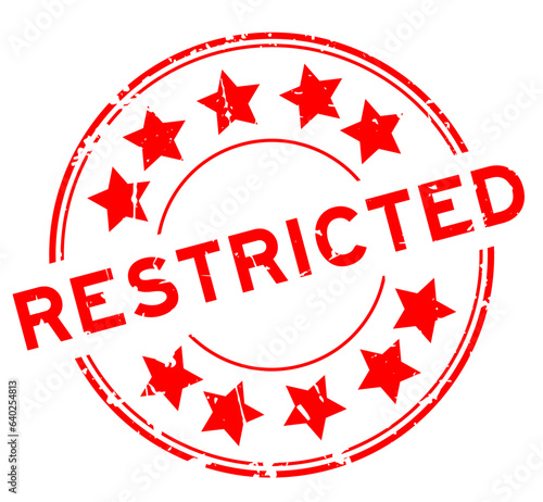 Grunge red restricted word with star icon round rubber seal stamp on white background