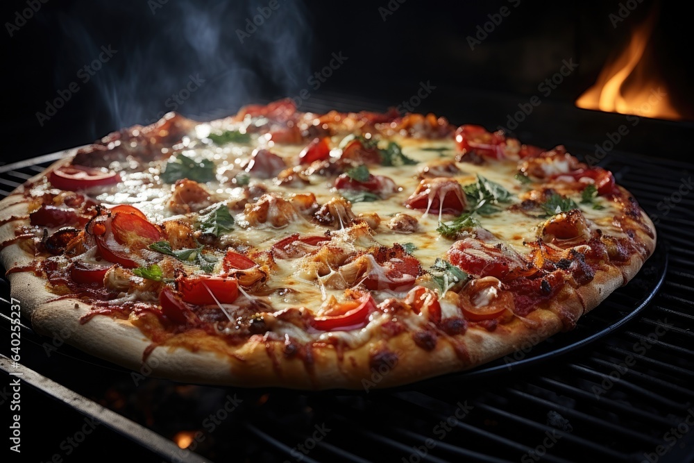 Delicious Italian pizza is cooked in wood-fired oven Delicious Italian pizza is cooked in wood-fired oven