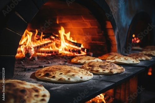 Thin cakes with cheese are baked cooked in wood-fired oven