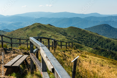 Fototapeta Naklejka Na Ścianę i Meble -  Trekking trial trough wilderness and scenic nature at summer in Bieszczady Mountains, Carpathians, Poland.