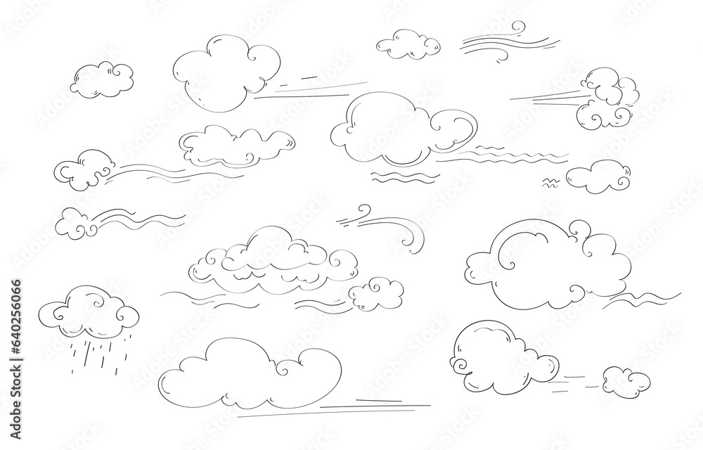 Vector hand drawn doodle sketch style cloud set. Simple outline scribble draw. Vector hand drawn doodle sketch style cloud set. Simple outline scribble draw.