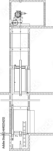 Vector sketch illustration detailed design of how elevator works