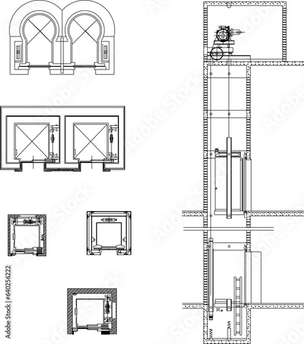 Vector sketch illustration detailed design of how elevator works