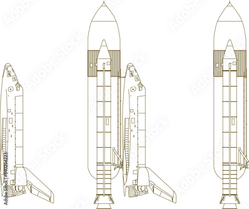 Vector sketch illustration detailed design of spaceship getting ready for launch to moon