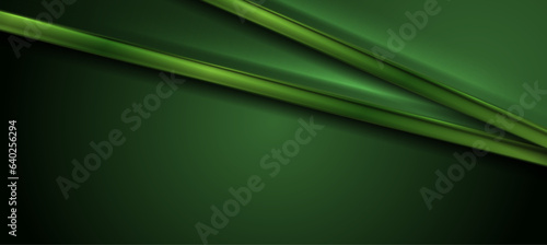 Green abstract backgroud with smooth glossy stripes. Vector banner design