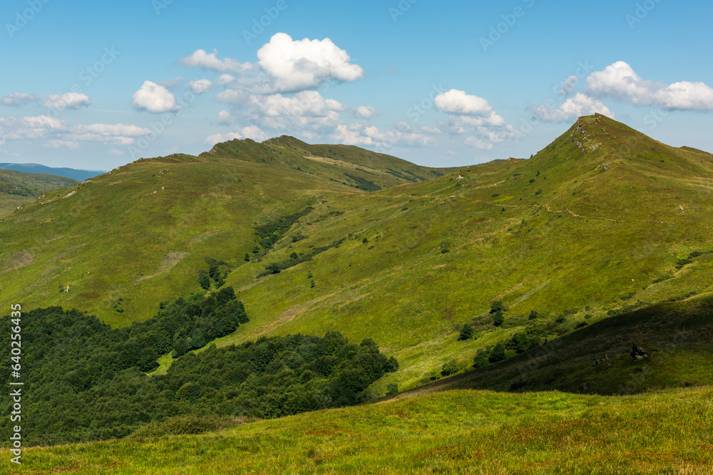 Fototapeta premium Wilderness and scenic nature and alpine landscape at summer in Bieszczady Mountains, Carpathians, Poland.
