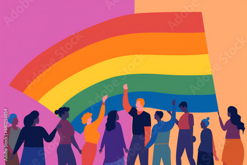 celebration group rainbow concept community flag pride parade freedom homosexual. Generative AI.