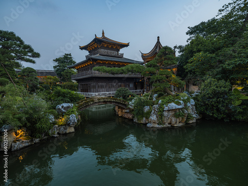 Night view of Puyuan, An ancient water town in Zhejiang Province, China.